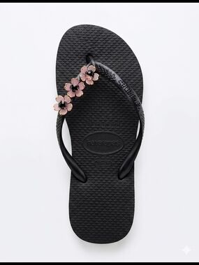 Havaianas Black Sandals with Pink Flowers